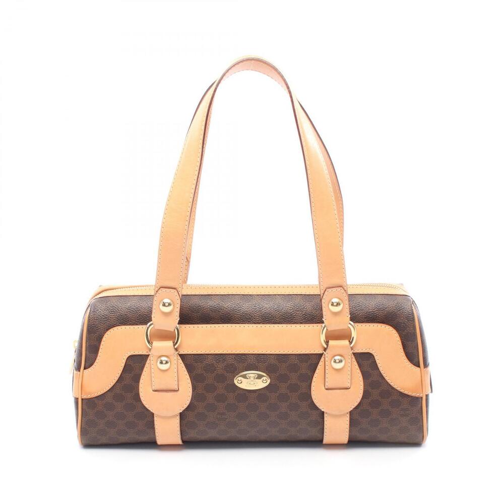 Celine Macadam Handbag Canvas Leather Beige Brown Tan